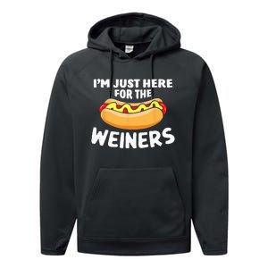 Funny Hot Dog I'm Just Here For The Wieners 4th Of July Performance Fleece Hoodie