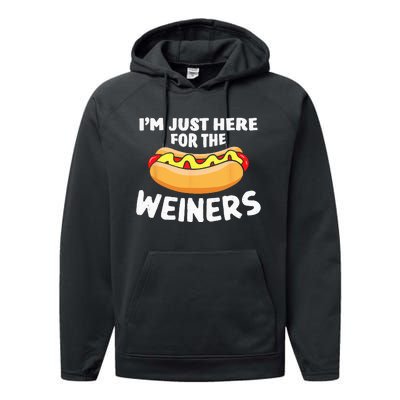 Funny Hot Dog I'm Just Here For The Wieners 4th Of July Performance Fleece Hoodie