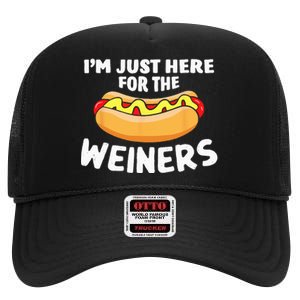 Funny Hot Dog I'm Just Here For The Wieners 4th Of July High Crown Mesh Back Trucker Hat