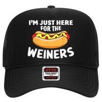 Funny Hot Dog I'm Just Here For The Wieners 4th Of July High Crown Mesh Back Trucker Hat