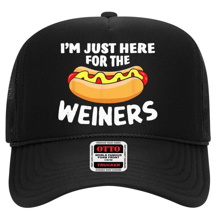 Funny Hot Dog I'm Just Here For The Wieners 4th Of July High Crown Mesh Back Trucker Hat