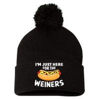 Funny Hot Dog I'm Just Here For The Wieners 4th Of July Pom Pom 12in Knit Beanie