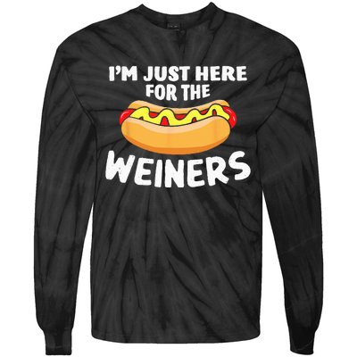 Funny Hot Dog I'm Just Here For The Wieners 4th Of July Tie-Dye Long Sleeve Shirt