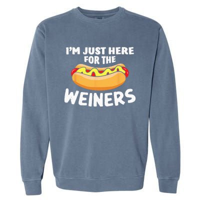 Funny Hot Dog I'm Just Here For The Wieners 4th Of July Garment-Dyed Sweatshirt