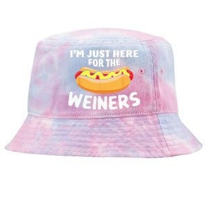 Funny Hot Dog I'm Just Here For The Wieners 4th Of July Tie-Dyed Bucket Hat