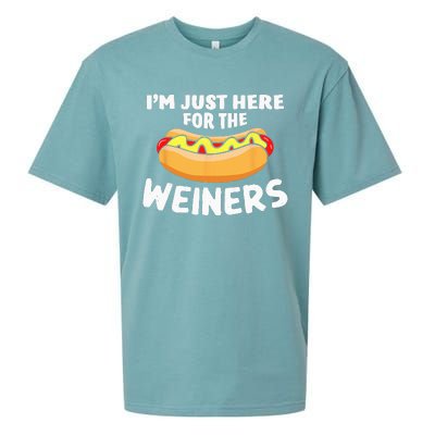 Funny Hot Dog I'm Just Here For The Wieners 4th Of July Sueded Cloud Jersey T-Shirt