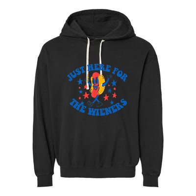 Funny Hot Dog Just Here For The Wieners 4Th Of July Garment-Dyed Fleece Hoodie
