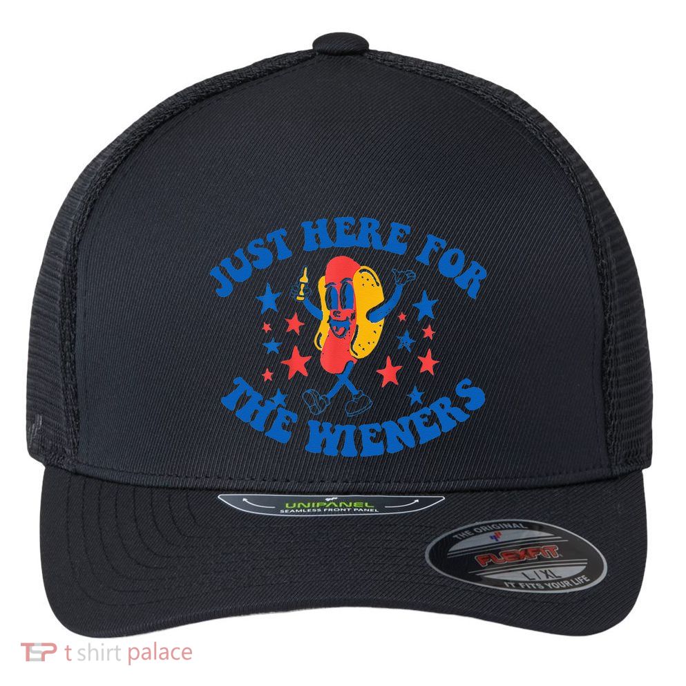 Funny Hot Dog Just Here For The Wieners 4Th Of July Flexfit Unipanel Trucker Cap