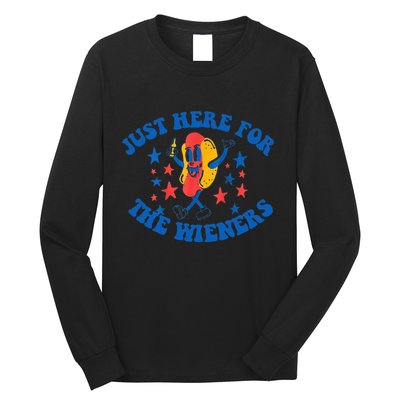 Funny Hot Dog Just Here For The Wieners 4Th Of July Long Sleeve Shirt