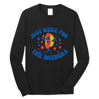 Funny Hot Dog Just Here For The Wieners 4Th Of July Long Sleeve Shirt