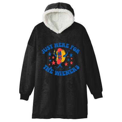 Funny Hot Dog Just Here For The Wieners 4Th Of July Hooded Wearable Blanket