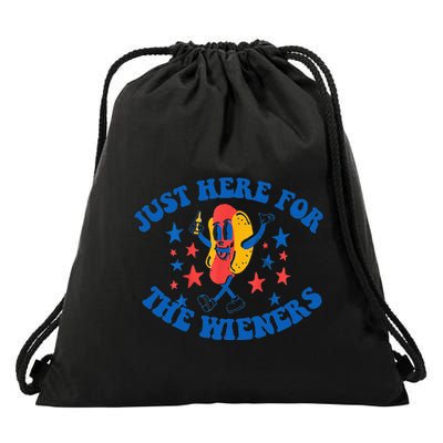 Funny Hot Dog Just Here For The Wieners 4Th Of July Drawstring Bag