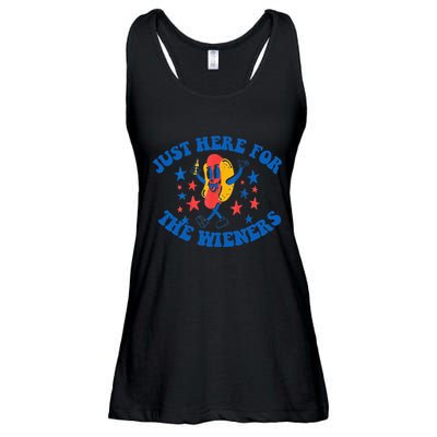 Funny Hot Dog Just Here For The Wieners 4Th Of July Ladies Essential Flowy Tank