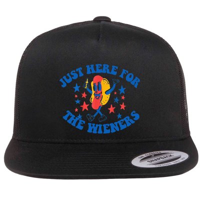 Funny Hot Dog Just Here For The Wieners 4Th Of July Flatbill Hat