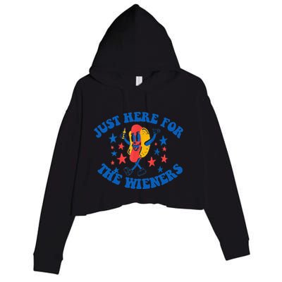 Funny Hot Dog Just Here For The Wieners 4Th Of July Crop Fleece Hoodie