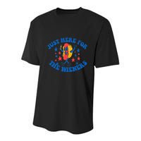 Funny Hot Dog Just Here For The Wieners 4Th Of July Youth Performance Sprint T-Shirt
