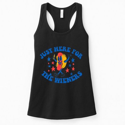 Funny Hot Dog Just Here For The Wieners 4Th Of July Womens Tank Top