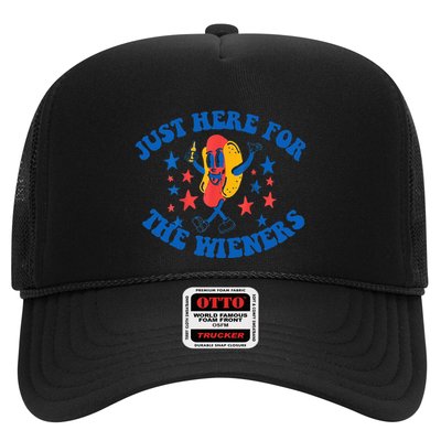 Funny Hot Dog Just Here For The Wieners 4Th Of July Trucker Hat