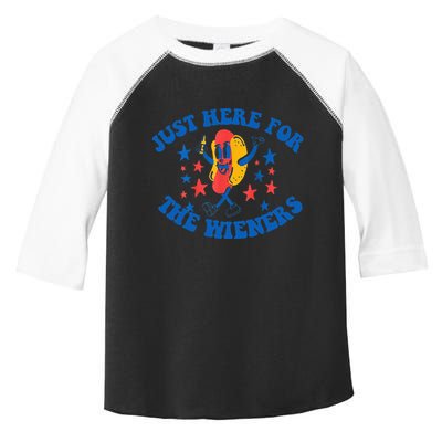Funny Hot Dog Just Here For The Wieners 4Th Of July Toddler Fine Jersey T-Shirt