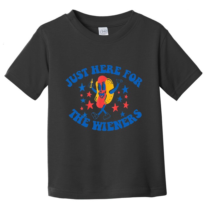 Funny Hot Dog Just Here For The Wieners 4Th Of July Toddler T-Shirt