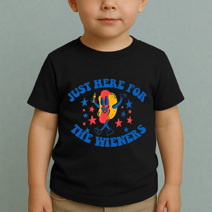 Funny Hot Dog Just Here For The Wieners 4Th Of July Toddler T-Shirt