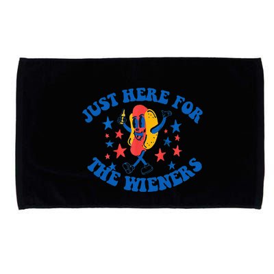 Funny Hot Dog Just Here For The Wieners 4Th Of July Microfiber Hand Towel