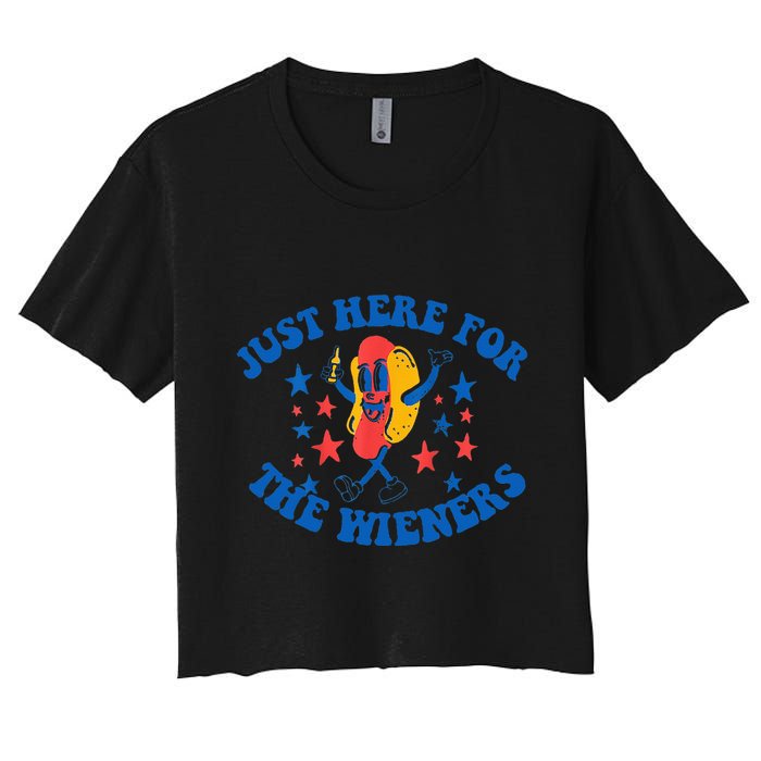 Funny Hot Dog Just Here For The Wieners 4Th Of July Crop Top