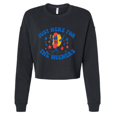 Funny Hot Dog Just Here For The Wieners 4Th Of July Cropped Pullover Crew
