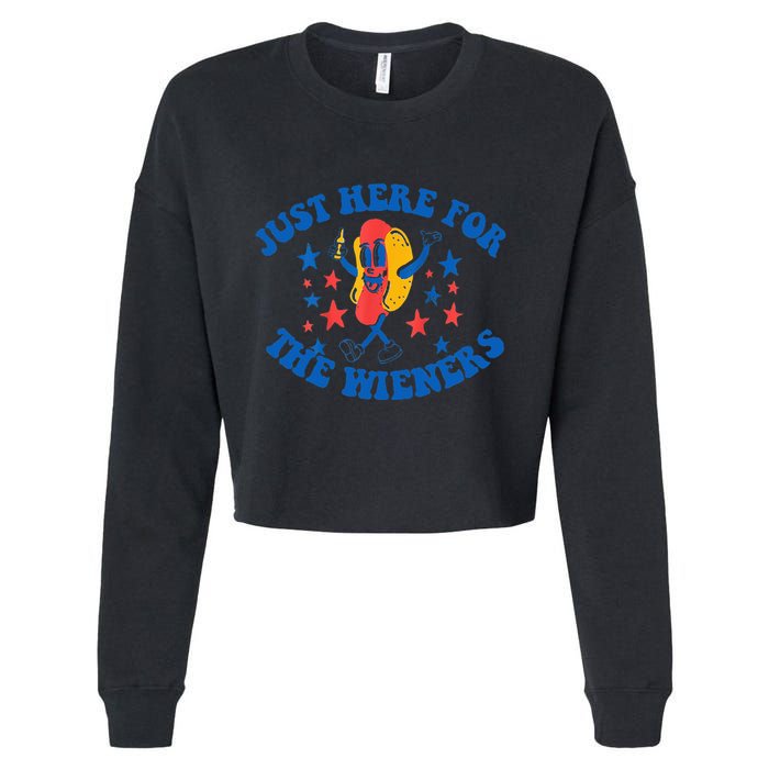 Funny Hot Dog Just Here For The Wieners 4Th Of July Cropped Pullover Crew