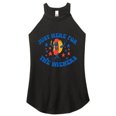 Funny Hot Dog Just Here For The Wieners 4Th Of July Women's Perfect Tri Rocker Tank