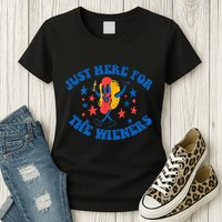 Funny Hot Dog Just Here For The Wieners 4Th Of July Womens T-Shirt