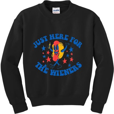 Funny Hot Dog Just Here For The Wieners 4Th Of July Kids Sweatshirt