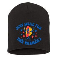 Funny Hot Dog Just Here For The Wieners 4Th Of July Short Acrylic Beanie