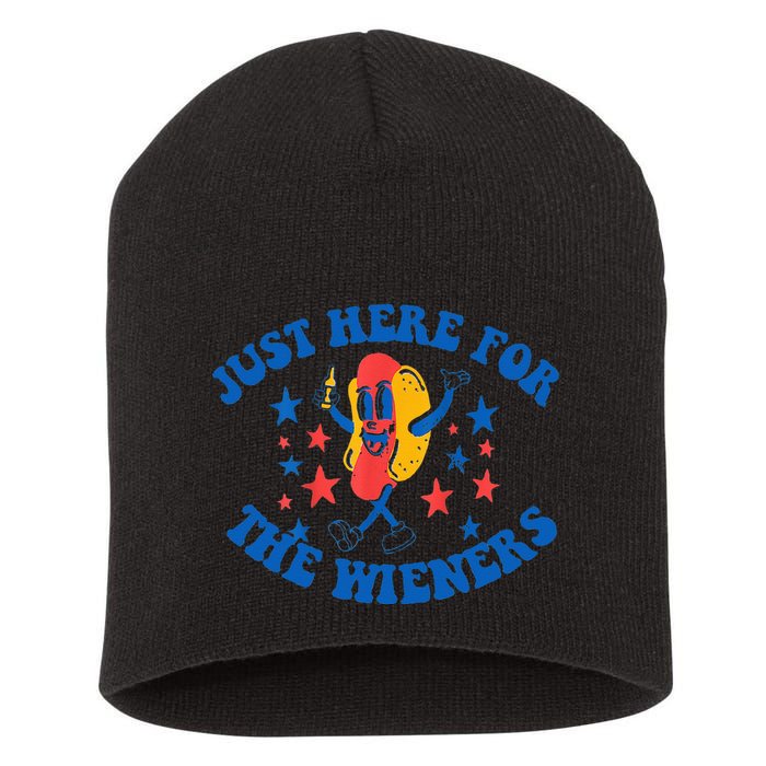 Funny Hot Dog Just Here For The Wieners 4Th Of July Short Acrylic Beanie