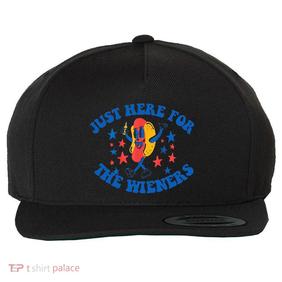 Funny Hot Dog Just Here For The Wieners 4Th Of July Wool Snapback Cap