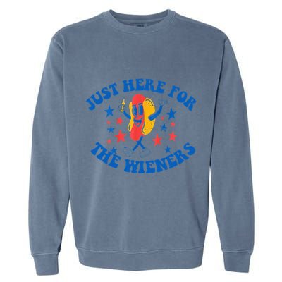 Funny Hot Dog Just Here For The Wieners 4Th Of July Garment-Dyed Sweatshirt