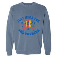 Funny Hot Dog Just Here For The Wieners 4Th Of July Garment-Dyed Sweatshirt