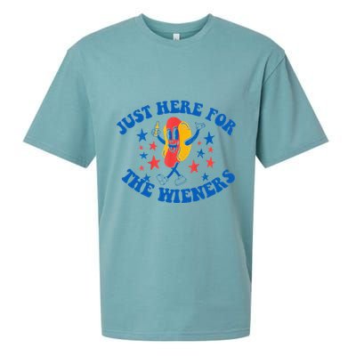 Funny Hot Dog Just Here For The Wieners 4Th Of July Sueded Cloud Jersey T-Shirt