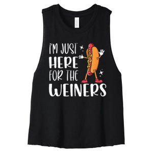 Funny Hot Dog Im Just Here For The Wieners Sausage Lovers Women's Racerback Cropped Tank