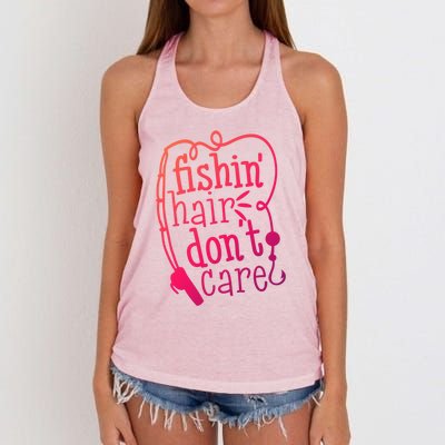 Fishin Hair Dont Care Funny Fishing Trip Outfit Cool Gift Women's Knotted Racerback Tank