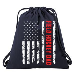 Field Hockey Dad American Flag Patriotic Hockey Player Gift Drawstring Bag