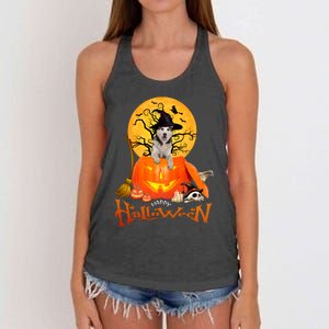 Funny Husky Dog Spooky Halloween Women's Knotted Racerback Tank