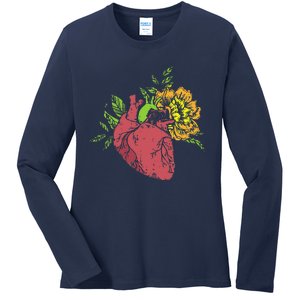 Floral Heart Earth Day Love Recycle Pro Environment Gift Ladies Long Sleeve Shirt