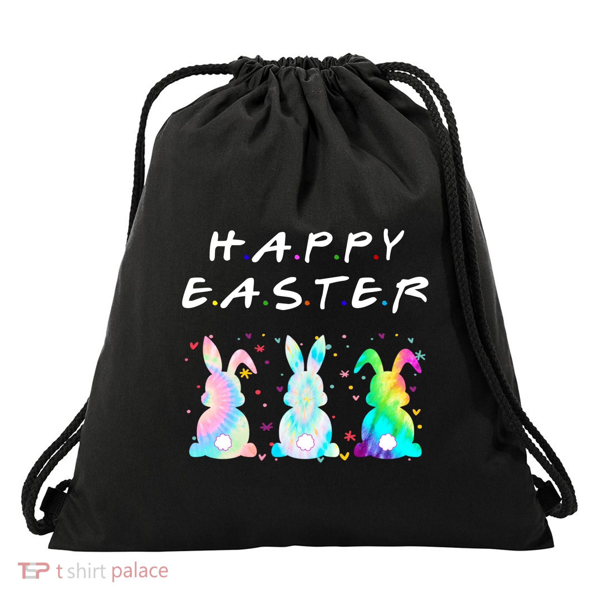 Friends Happy Easter Colorful Bunnies Drawstring Bag