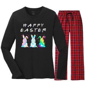 Friends Happy Easter Colorful Bunnies Women's Long Sleeve Flannel Pajama Set 