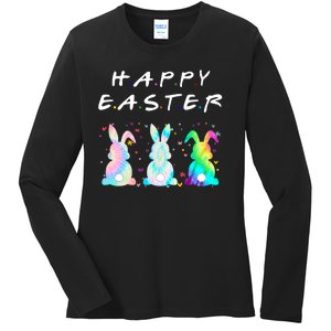 Friends Happy Easter Colorful Bunnies Ladies Long Sleeve Shirt