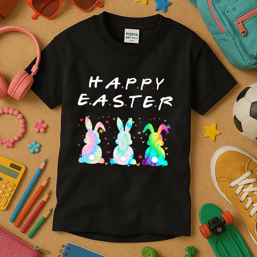 Friends Happy Easter Colorful Bunnies Kids T-Shirt