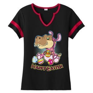 Funny Happy Easter Dinosaur Easter Bunny Costume Ladies Halftime Notch Neck Tee