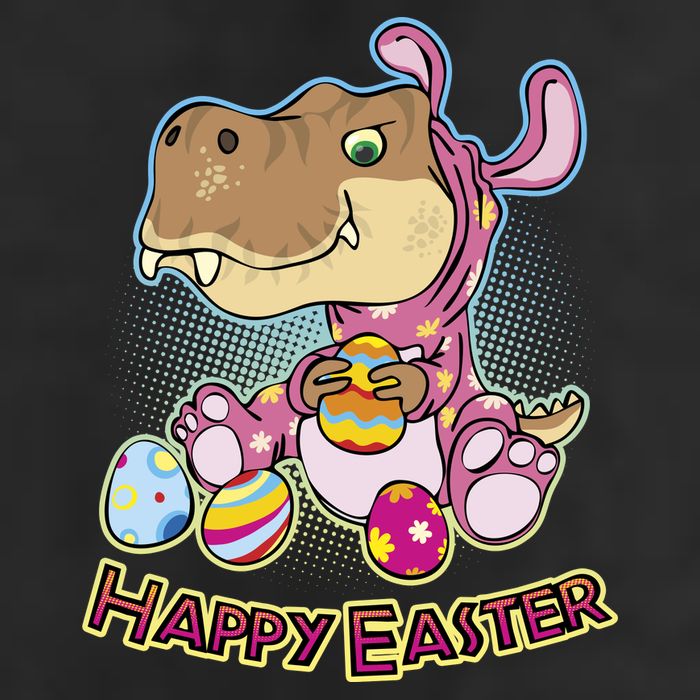 Funny Happy Easter Dinosaur Easter Bunny Costume 7 Panel Mesh Trucker Snapback Hat