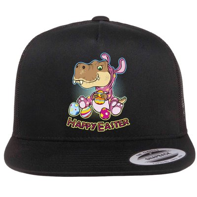 Funny Happy Easter Dinosaur Easter Bunny Costume Flat Bill Trucker Hat